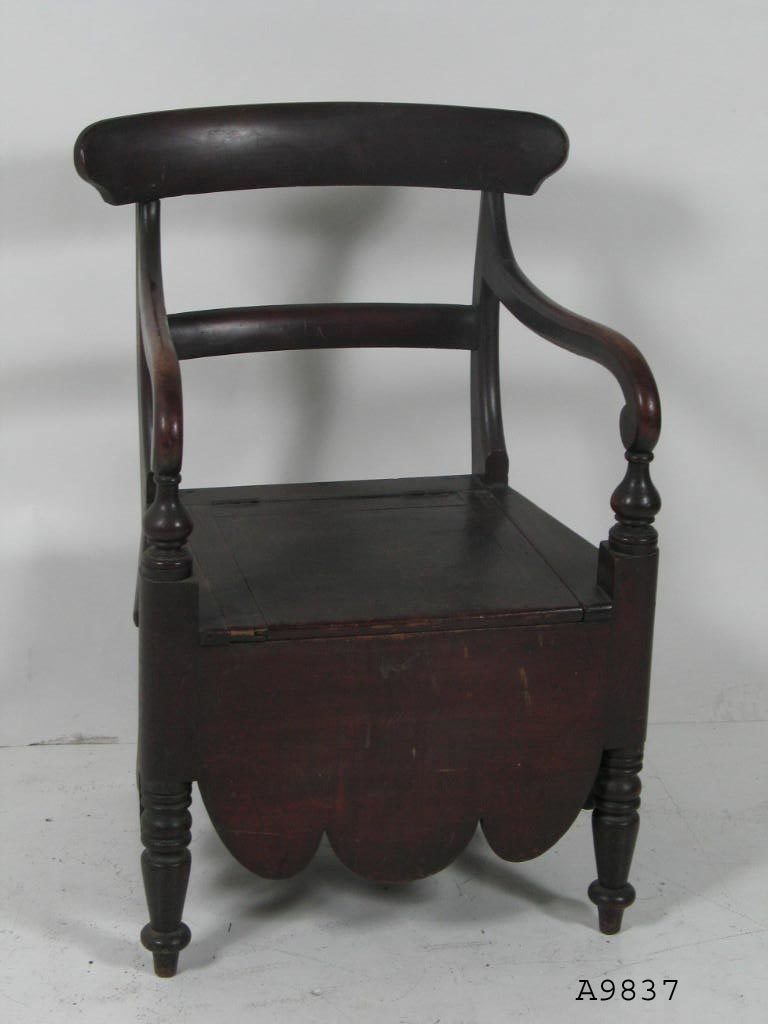 Red Cedar and mahogany commode chair with a hinged lid seat